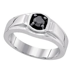 Sterling Silver Mens Round Black Color Enhanced Diamond Solitaire Ring 1/2 Cttw