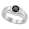 Image 1 : Sterling Silver Mens Round Black Color Enhanced Diamond Solitaire Ring 1/2 Cttw