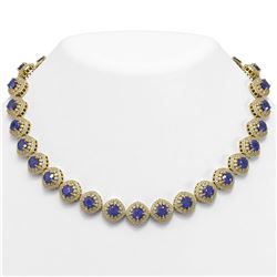 82.17 ctw Sapphire & Diamond Victorian Necklace 14K Yellow Gold