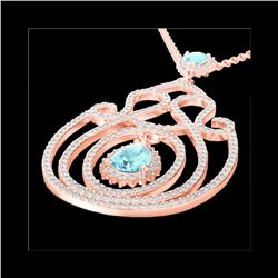 3.20 ctw Sky Blue Topaz & Micro Diamond Heart Necklace 14K Rose Gold