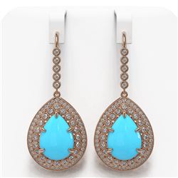 20.22 ctw Turquoise & Diamond Victorian Earrings 14K Rose Gold