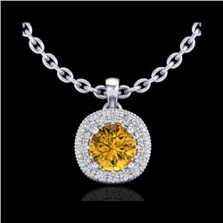1.1 ctw Intense Fancy Yellow Diamond Art Deco Necklace 18K White Gold