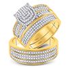 Image 1 : 10kt Yellow Gold His Hers Round Diamond Cluster Matching Bridal Wedding Ring Band Set 3/4 Cttw