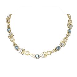 34.3 ctw Aquamarine & Diamond Necklace 18K Yellow Gold