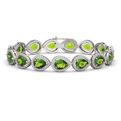 15.8 ctw Peridot & Diamond Micro Pave Halo Bracelet 10K White Gold