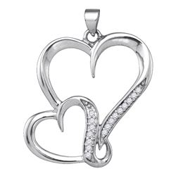 Sterling Silver Round Diamond Double Heart Pendant 1/10 Cttw