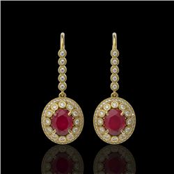 9.25 ctw Certified Ruby & Diamond Victorian Earrings 14K Yellow Gold