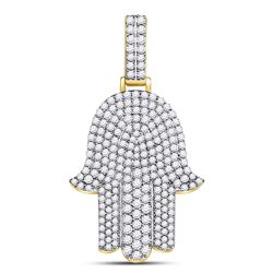 10kt Yellow Gold Mens Round Diamond Hamsa Fathima Hand Charm Pendant 1-1/2 Cttw