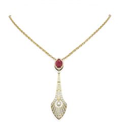 4.77 ctw Ruby & Diamond Necklace 18K Yellow Gold