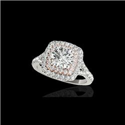 1.6 ctw Certified Diamond Solitaire Halo Ring 10K White & Rose Gold