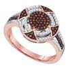 Image 1 : 10kt Rose Gold Round Red Color Enhanced Diamond Circle Cluster Ring 1/3 Cttw
