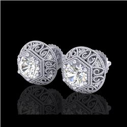 1.31 ctw VS/SI Diamond Solitaire Art Deco Stud Earrings 18K White Gold