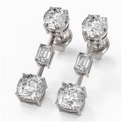 3.5 ctw Cushion Cut Diamond Designer Earrings 18K White Gold