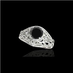 1.36 ctw Certified VS Black Diamond Solitaire Antique Ring 10K White Gold