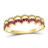 Image 1 : 10kt Yellow Gold Round Ruby Scalloped Stackable Band Ring 1/4 Cttw