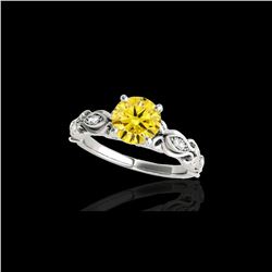 1.1 ctw Certified SI Intense Yellow Diamond Antique Ring 10K White Gold