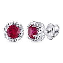 Sterling Silver Round Lab-Created Ruby Solitaire Stud Earrings 1-1/3 Cttw