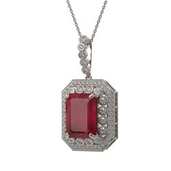 16.46 ctw Certified Ruby & Diamond Victorian Necklace 14K White Gold