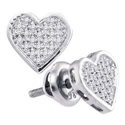 Sterling Silver Round Diamond Heart Cluster Screwback Stud Earrings 1/10 Cttw