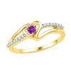Image 1 : 10kt Yellow Gold Lab-Created Amethyst Heart Ring 1/5 Cttw