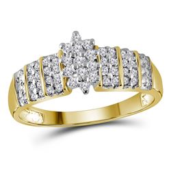 10kt Yellow Gold Round Prong-set Diamond Oval Cluster Ring 1/4 Cttw