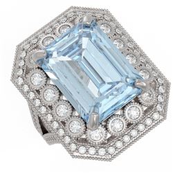 16.92 ctw Certified Sky Topaz & Diamond Victorian Ring 14K White Gold