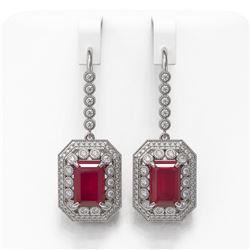 14.16 ctw Certified Ruby & Diamond Victorian Earrings 14K White Gold