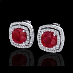 4.95 ctw Ruby & Micro Pave VS/SI Diamond Earrings 18K White Gold