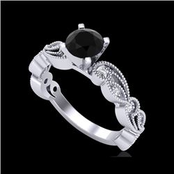 1.01 ctw Fancy Black Diamond Engagement Art Deco Ring 18K White Gold