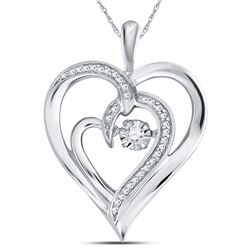 Sterling Silver Round Diamond Heart Moving Twinkle Pendant .03 Cttw