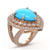 Image 2 : 10.53 ctw Turquoise & Diamond Victorian Ring 14K Rose Gold
