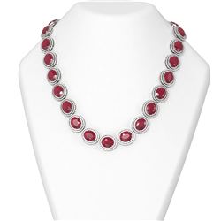 121.36 ctw Ruby & Diamond Necklace 18K White Gold