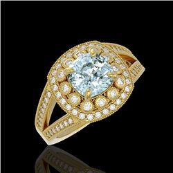 2.39 ctw Certified Aquamarine & Diamond Victorian Ring 14K Yellow Gold