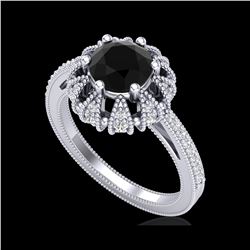 1.65 ctw Fancy Black Diamond Art Deco Micro Pave Ring 18K White Gold
