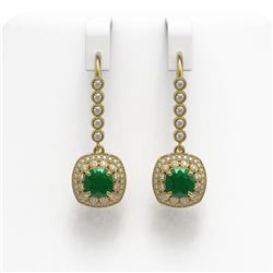 5.1 ctw Certified Emerald & Diamond Victorian Earrings 14K Yellow Gold