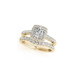 1.74 ctw Certified VS/SI Cushion Diamond 2pc Set Ring Halo 14K Yellow Gold