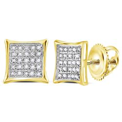 10kt Yellow Gold Round Diamond Square Kite Cluster Earrings 1/6 Cttw