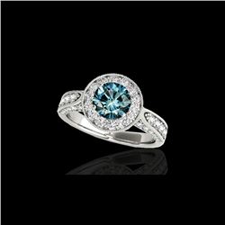 2 ctw SI Certified Fancy Blue Diamond Solitaire Halo Ring 10K White Gold