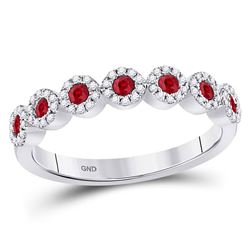 10kt White Gold Round Ruby Circle Stackable Band Ring 1/2 Cttw