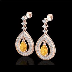2.25 ctw Citrine & Micro Pave VS/SI Diamond Earrings 14K Rose Gold