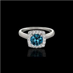 1.37 ctw SI Certified Fancy Blue Diamond Halo Ring 10K White Gold