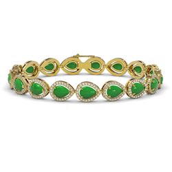 13.19 ctw Jade & Diamond Micro Pave Halo Bracelet 10K Yellow Gold