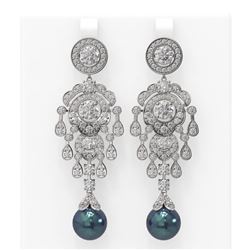 9.4 ctw Diamond and Pearl Earrings 18K White Gold