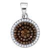 Image 1 : 10kt White Gold Round Brown Diamond Circle Frame Cluster Pendant 1/3 Cttw