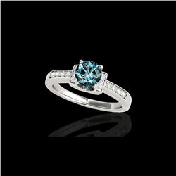 1.11 ctw SI Certified Fancy Blue Diamond Solitaire Ring 10K White Gold