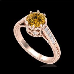 1.25 ctw Intense Fancy Yellow Diamond Art Deco Ring 18K Rose Gold