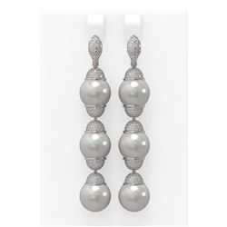 3 ctw Diamond and Pearl Earrings 18K White Gold