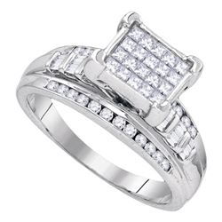 Sterling Silver Princess Diamond Square Cluster Bridal Wedding Engagement Ring 1.00 Cttw
