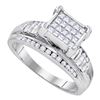 Image 1 : Sterling Silver Princess Diamond Square Cluster Bridal Wedding Engagement Ring 1.00 Cttw