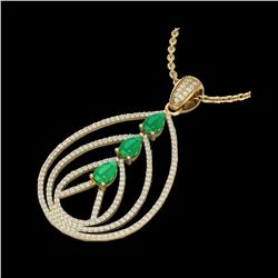 2 ctw Emerald & Micro Pave VS/SI Diamond Necklace 18K Yellow Gold